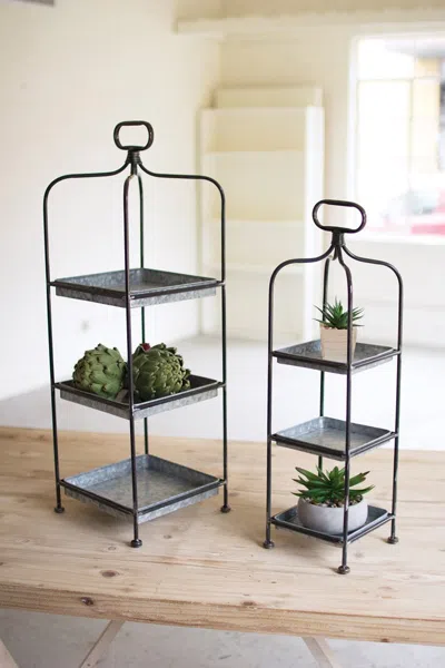 Kalalou Set Of Two Tall Metal Display Stands W Galvanized Trays In Multi