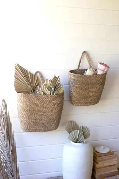 Kalalou Set Of Two Tall Oval Woven Seagrass Baskets In Brown