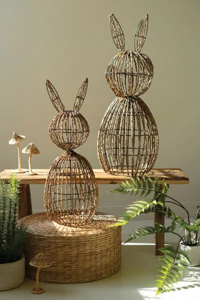 Kalalou Set Of Two Twig And Iron Rabbits