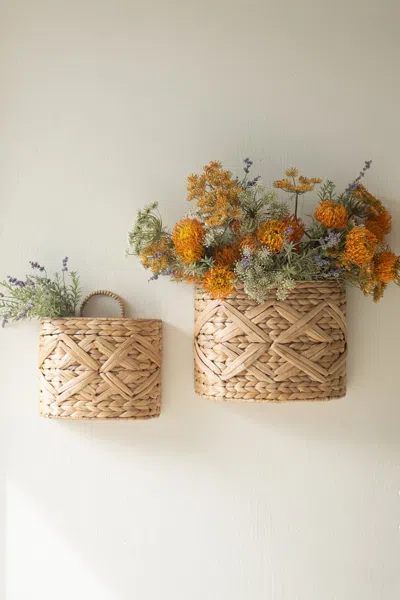 Kalalou Set Of Two Water Hyacinth Wall Baskets In Multi