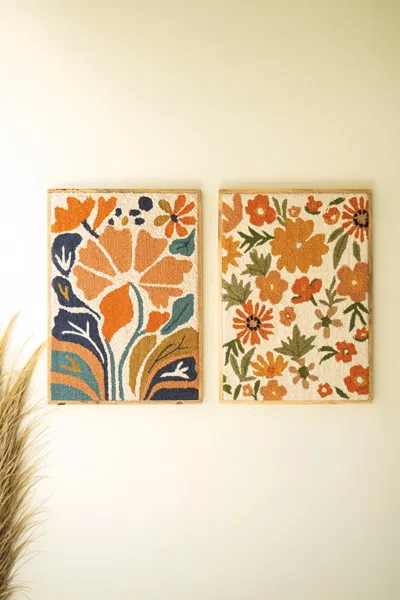 Kalalou Set Of Two Wood Framed Hand Hooked Wall Art - Florals