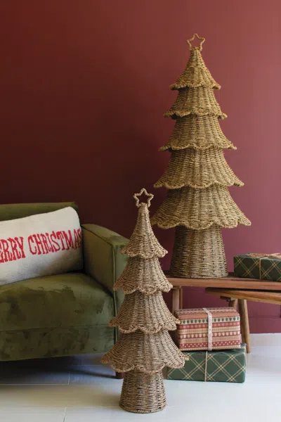 Kalalou Set Of Two Woven Vine Christmas Trees