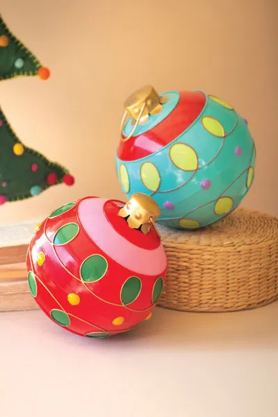 Kalalou Set/2 Large Colorful Christmas Ball Ornaments In Multi