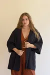 Kalalou Short Kimono With Front Pockets - Midnight In Black