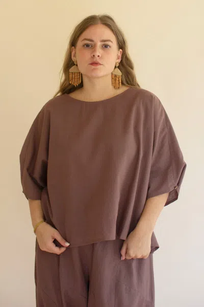 Kalalou Short-sleeve Blouse W Button Detail On Sleeves - Mulberry In Red