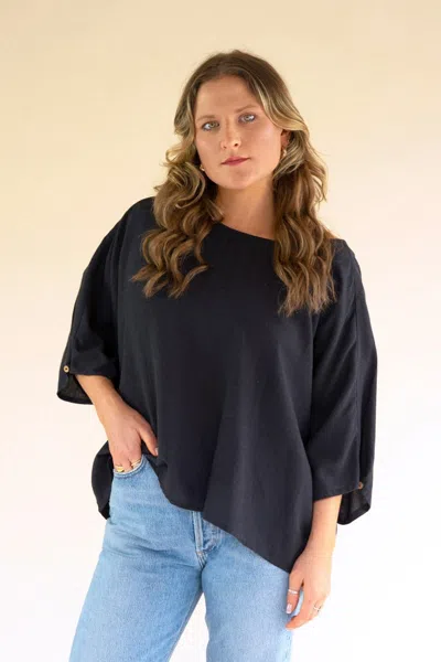 Kalalou Short-sleeve Blouse With Button On Sleeves - Midnight In Multi