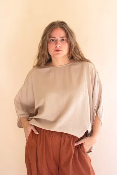 Kalalou Short-sleeve Blouse With Button On Sleeves - Oatmeal In White