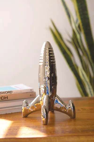 Kalalou Silver Ceramic Rocket Sculpture