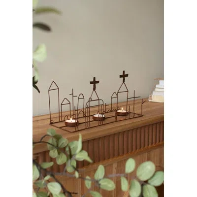 Kalalou Slim Wire Wall Tealight Sconce Distressed Metal 12" H In Brown