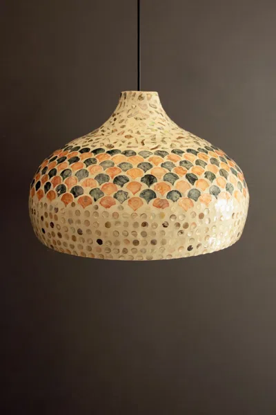 Kalalou Spun Bamboo Pendant Light With Capiz Shell Detail