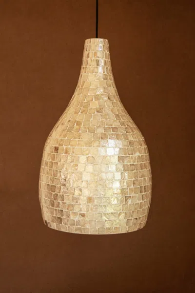 Kalalou Spun Bamboo Pendant Light With Capiz Shell Detail