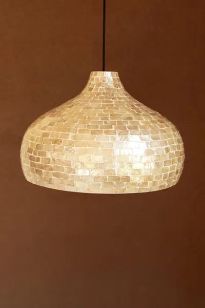 Kalalou Spun Bamboo Pendant Light With Capiz Shell Detail