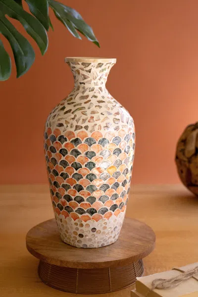 Kalalou Spun Bamboo Vase With Capiz Shell Detail