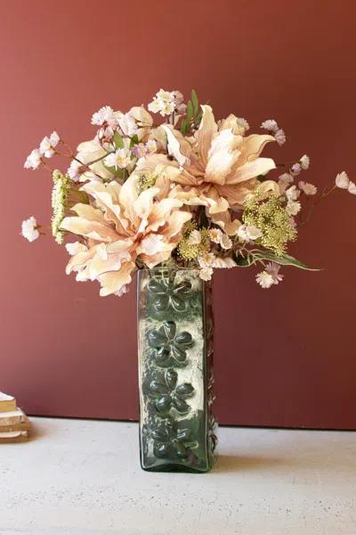 Kalalou Square Glass Vase With Embossed Flowers