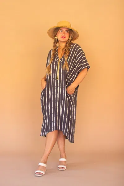 Kalalou Striped Kaftan With Button Detail In Multi