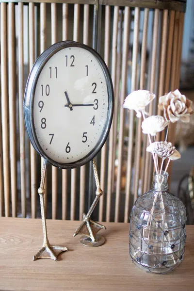 Kalalou Table Clock With Duck Feet In Silver