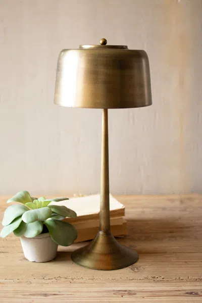 Kalalou Tall Antique Brass Table Lamp With Brass Shade In Gold
