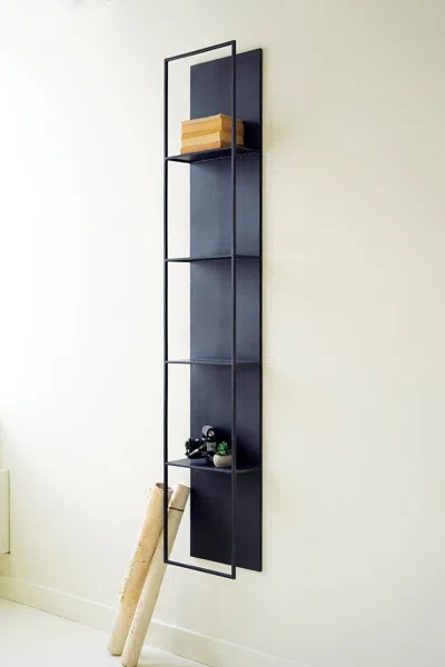 Kalalou Tall Black Metal Four-tiered Wall Shelf