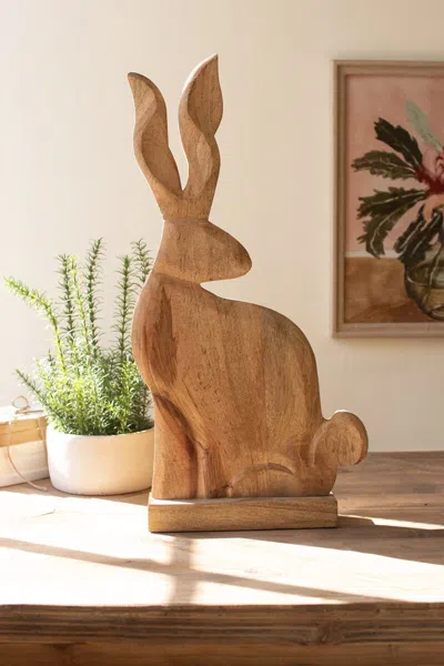 Kalalou Tall Carved Wooden Rabbit On A Base