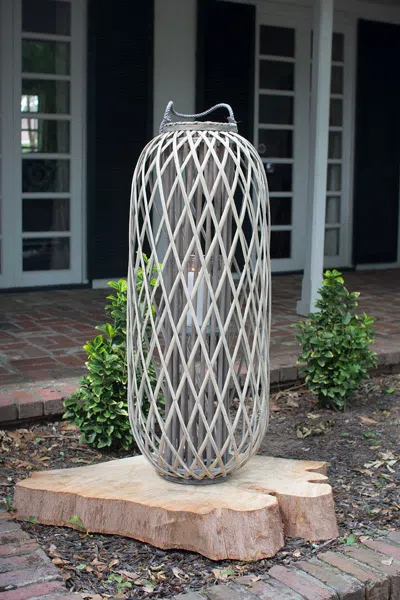 Kalalou Tall Grey Willow Lantern With Glass - Large