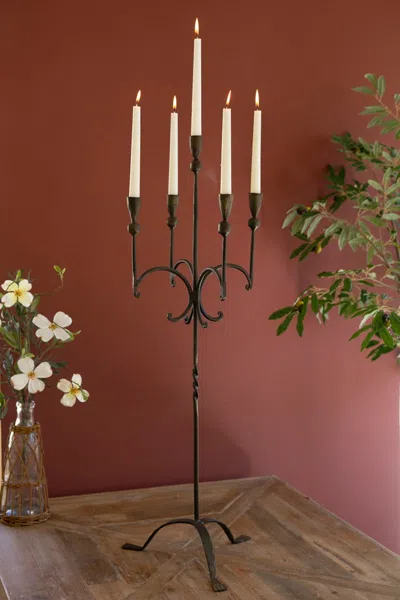 Kalalou Tall Rustic Forged-iron Five Taper Candelabra