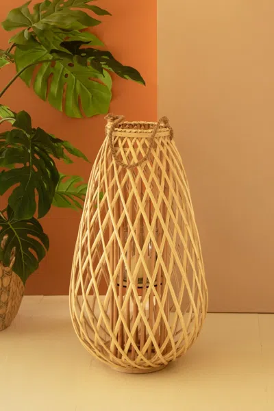 Kalalou Tall Teardrip Willow Lantern With Glass Insert - Natural