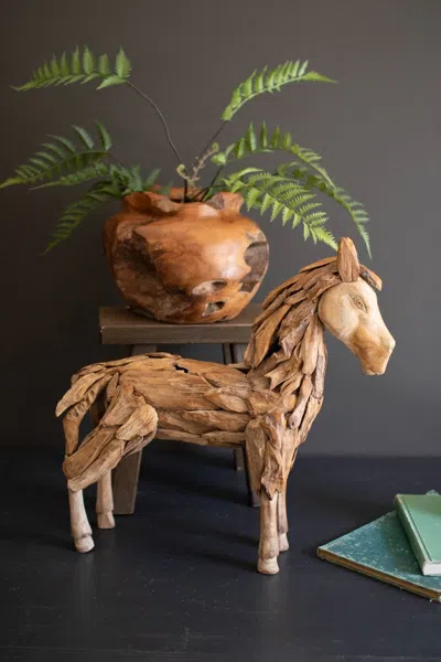 Kalalou Teakwood Horse Scuplture In Brown