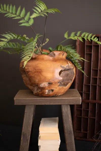 Kalalou Teakwood Urn In Brown