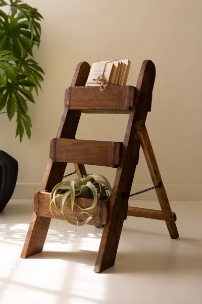 Kalalou Three Tiered Wooden Brick Mold Display Stand In Brown