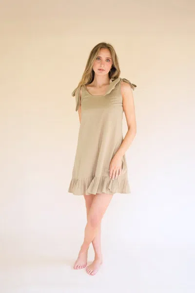 Kalalou Tie-shoulder Dress With Pleated Hem - Oatmeal In White