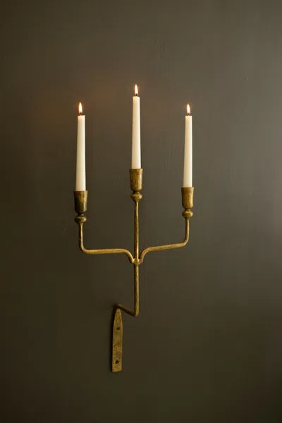 Kalalou Triple Taper Forged-iron Wall Sconce - Antique Brass
