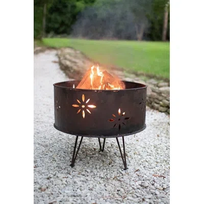 Kalalou Vintage-style Iron Fire Pit – 21.5" Tall Outdoor Bowl In Brown