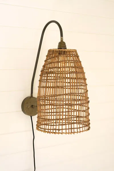 Kalalou Wicker Dome Wall Sconce Lamp In Brown
