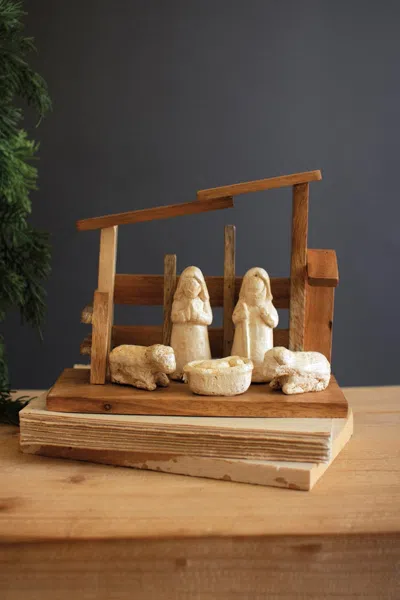 Kalalou Wooden Nativity With Paper Mache Figures In Multi