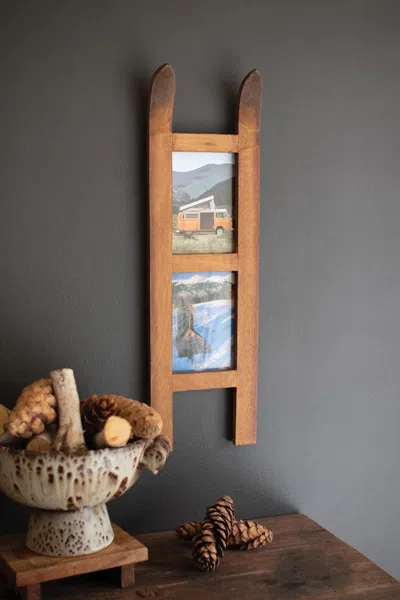 Kalalou Wooden Snow Ski Double Photo Frame