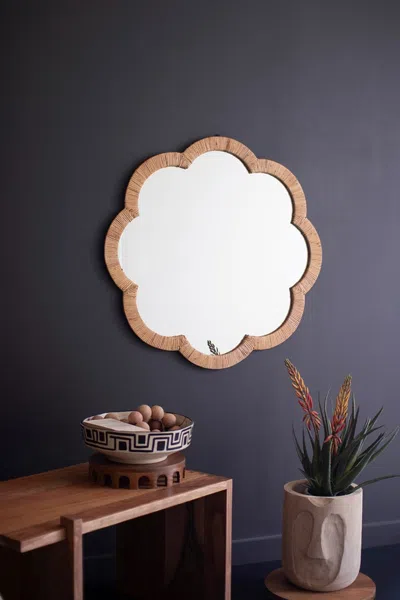 Kalalou Woven Cane - Wrapped Flower Shaped Framed Mirror In Purple