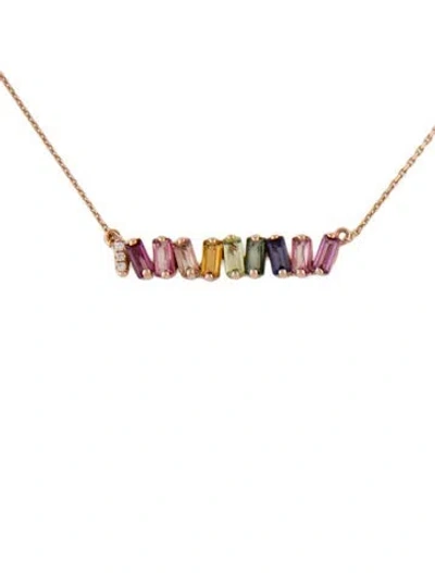 Pre-owned Kalan By Suzanne Kalan 14k Diamond & Multistone Amalfi Hallie Rainbow Bar Pendant Necklace, 18"