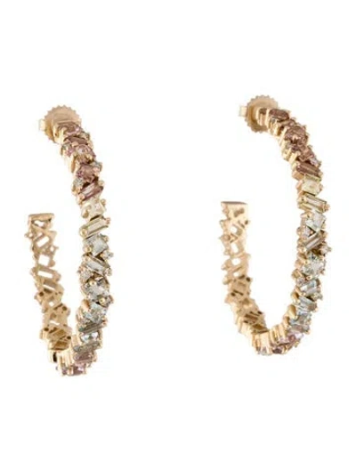 Pre-owned Kalan By Suzanne Kalan 14k Multistone & Diamond Pastel Hoop Earrings In Multicolor