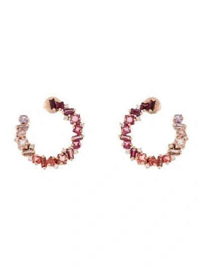 Pre-owned Kalan By Suzanne Kalan 14k Multistone Nadima Ombre Midi Hoop Earrings In Multicolor