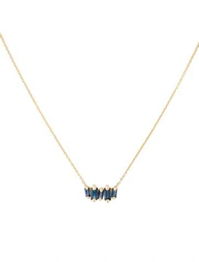 Pre-owned Kalan By Suzanne Kalan 14k Sapphire Amalfi Bar Pendant Necklace, 16" In Multi