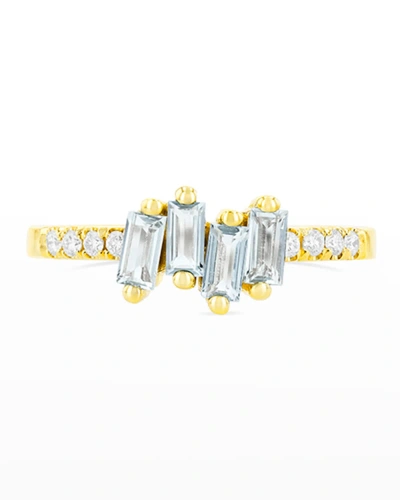 Kalan By Suzanne Kalan 14k Yellow Gold Stacking Ring In Blue Topaz And Diamonds In 20 Green