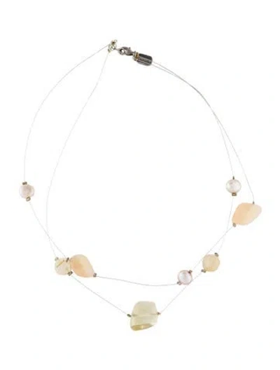 Pre-owned Kalan By Suzanne Kalan Quartz, Moonstone & Pearl Bead Necklace, 15.25" In Multi