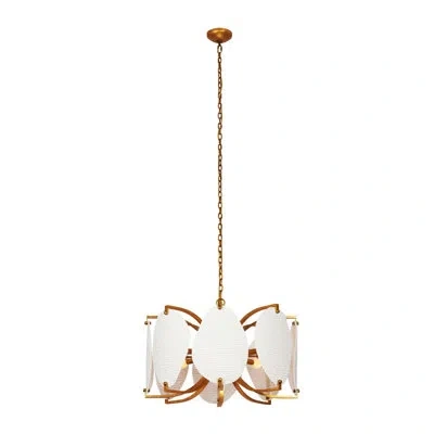 Kalco Aliform 28-in 8 Light Socket Oxidized Gold Leaf Chandelier In White