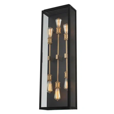 Kalco Ashland 6 Lt Black W/ Sanded Gold Outdoor Wall Sconce  In Matte Black