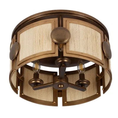 Kalco Button 3 Lt Pearlized Antique Brass And Modern Gold Semi-flush Mount