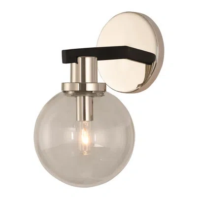 Kalco Cameo 1 Lt Matte Black W/ Polished Nickel Wall Sconce  In Nickel Accents