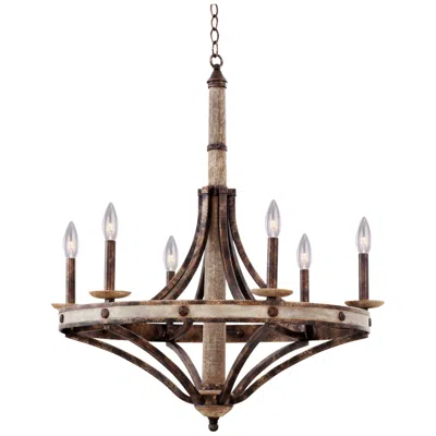 Kalco Coronado 30" Wide 6-light Rustic Wagon Wheel Chandelier