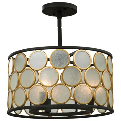 Kalco Corsa 16" Wide Matte Black And Gold Ceiling Light