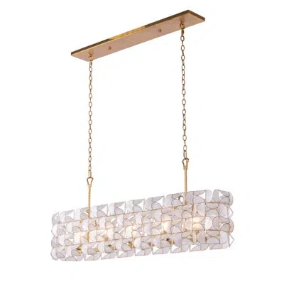 Kalco Crescent 5 Lt Oxidized Gold Leaf Linear Pendant