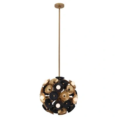 Kalco Damask 15 Lt Semi Flush/convertible In Black,vintage Brass